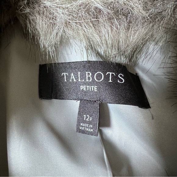 Talbots Petite Gray Wool Blend Classic Shetland Blazer with Fur Trim - Picture 12 of 13